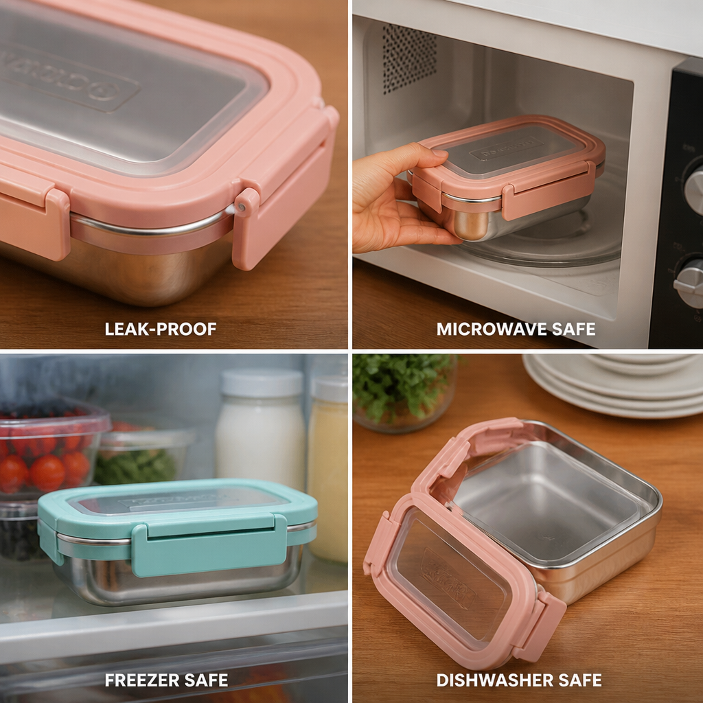 Food Storage Container Stainless Steel Leak-Proof Silicone Seal