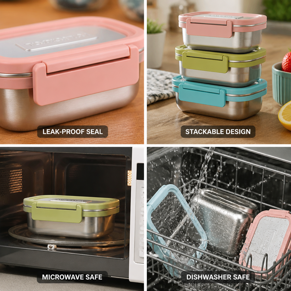 Food Storage Container Stainless Steel Leak-Proof Silicone Seal