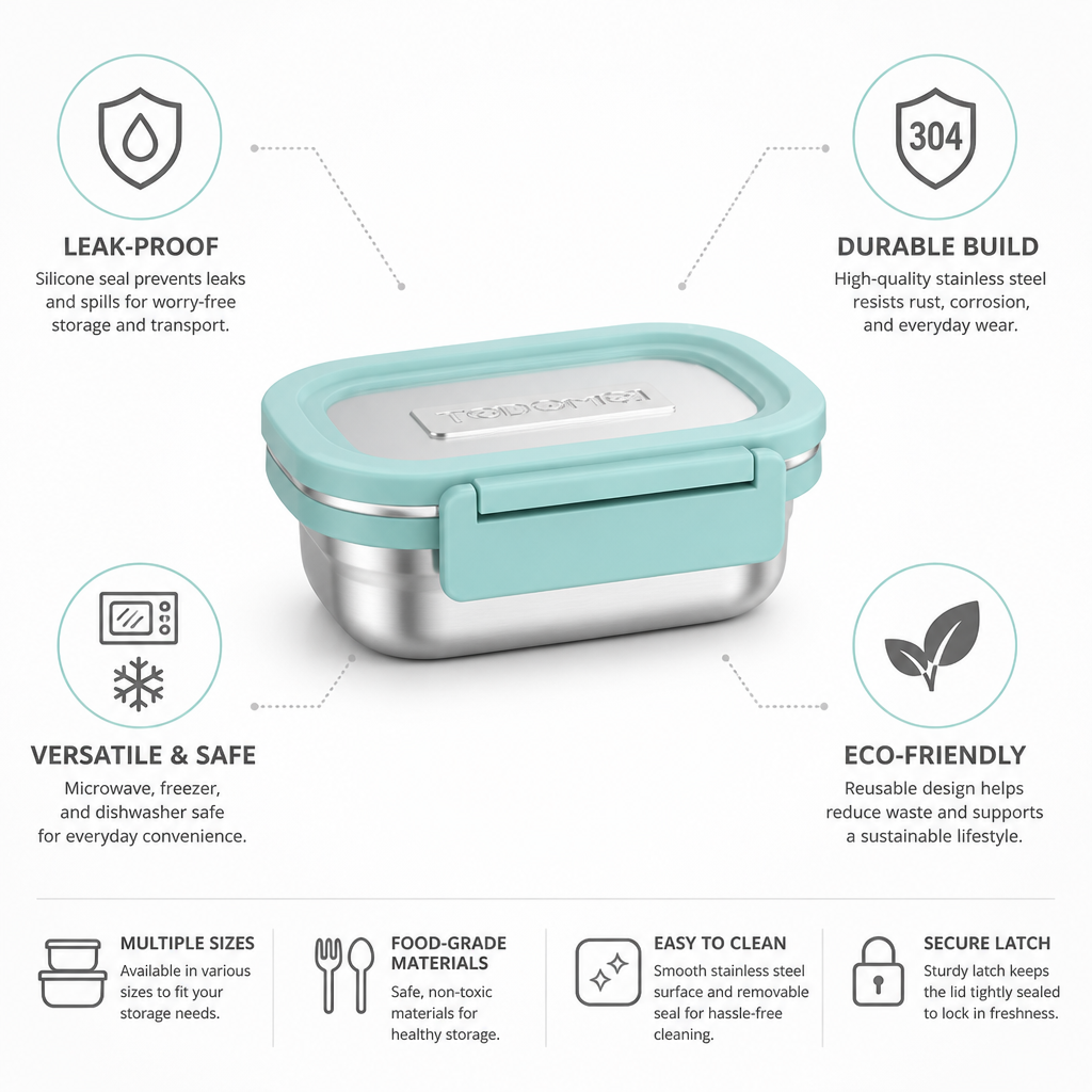 Food Storage Container Stainless Steel Leak-Proof Silicone Seal