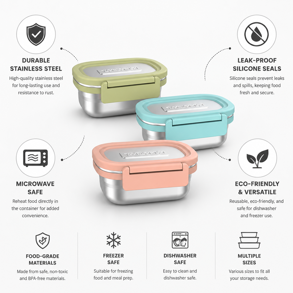 Food Storage Container Stainless Steel Leak-Proof Silicone Seal