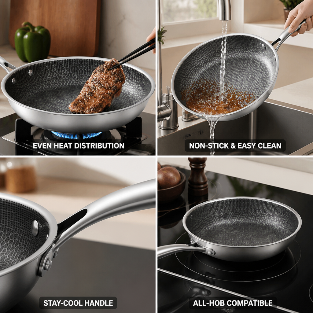 Frying Pan Non-Stick Stainless Steel All-Hob Compatible