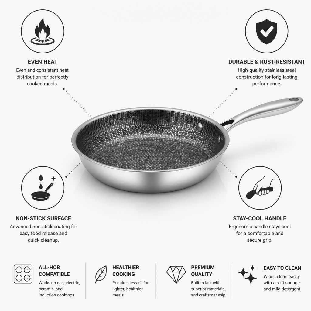 Frying Pan Non-Stick Stainless Steel All-Hob Compatible