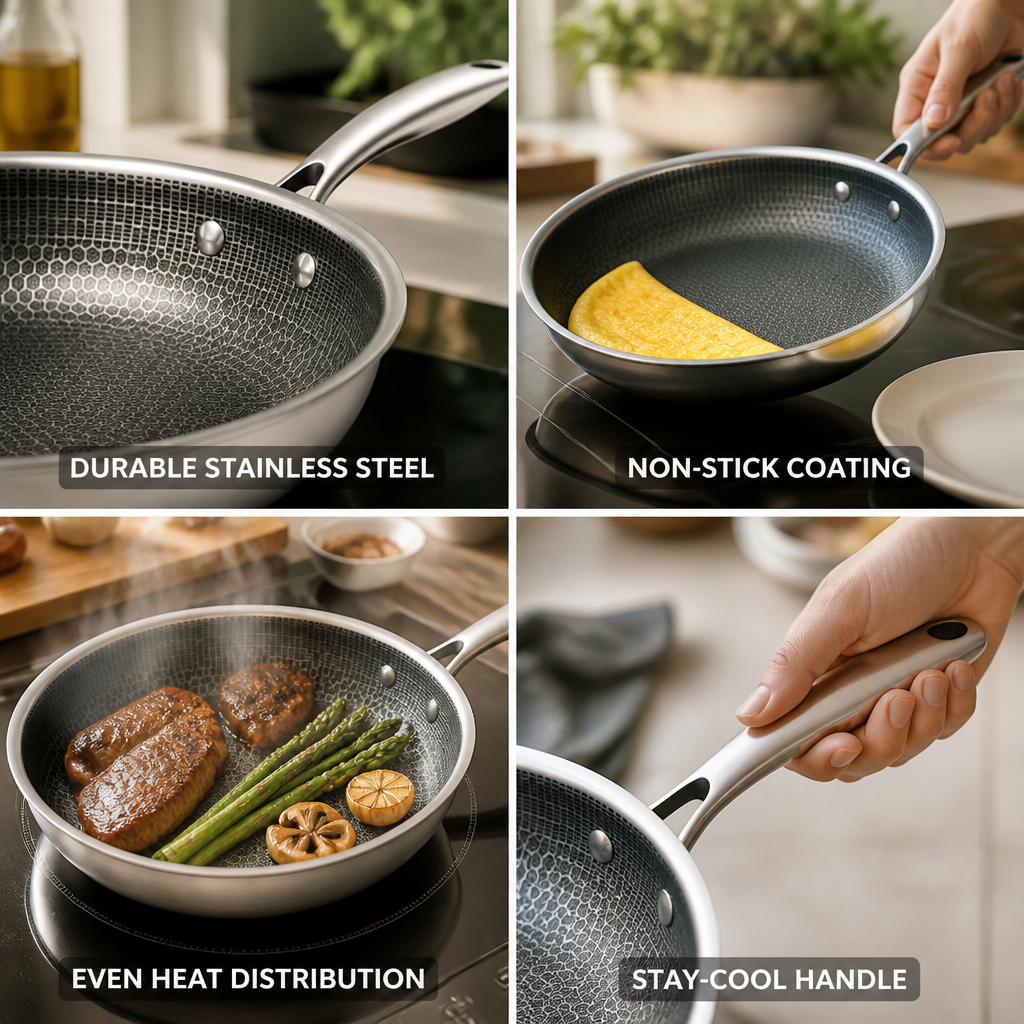 Frying Pan Non-Stick Stainless Steel Induction Compatible