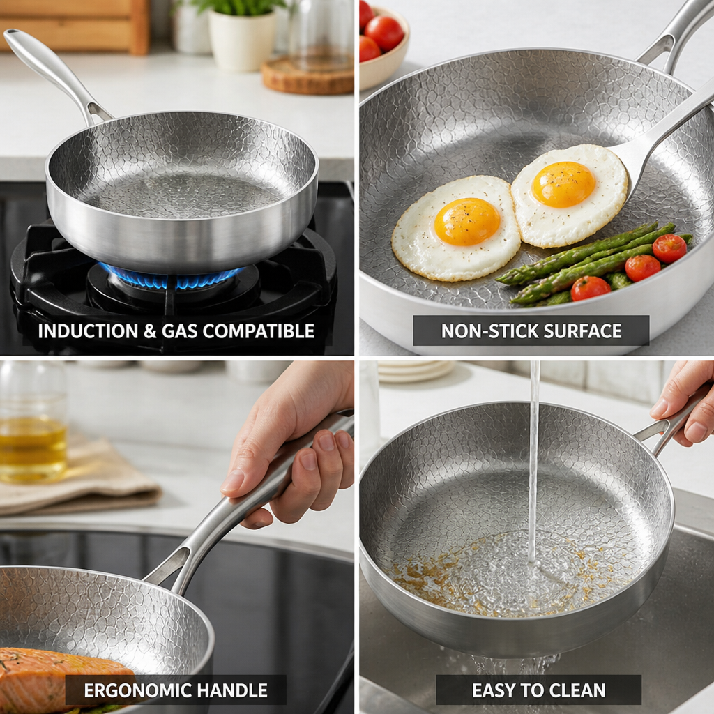 Frying Pan Nonstick Induction & Gas Compatible Ergonomic Handle