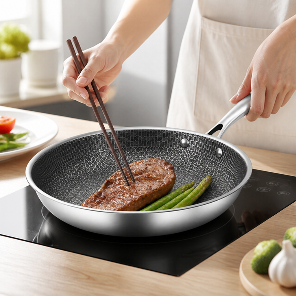 Frying Pan Stainless Steel Non-Stick Induction Compatible Stay-Cool Handle