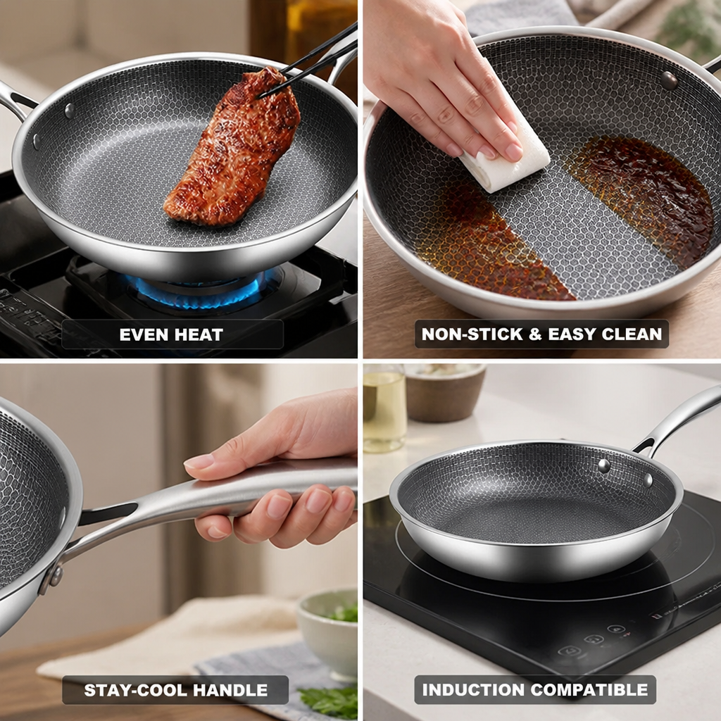Frying Pan Stainless Steel Non-Stick Induction Compatible Stay-Cool Handle