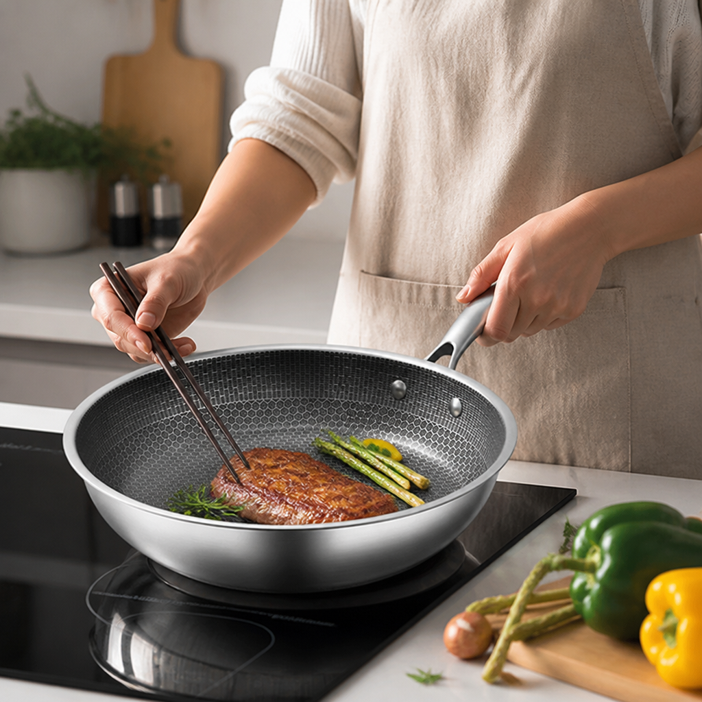 Frying Pan Stainless Steel Non-Stick Scratch-Resistant