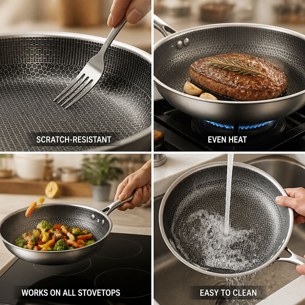 Frying Pan Stainless Steel Non-Stick Scratch-Resistant