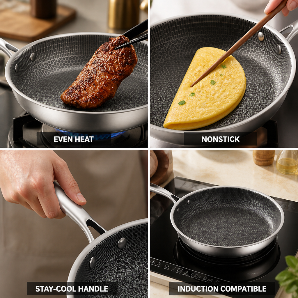 Frying Pan Stainless Steel Nonstick Induction Compatible