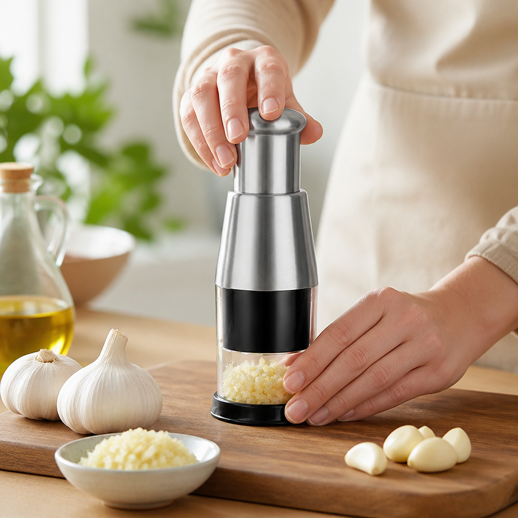 Garlic Press Ergonomic Stainless Steel Blades Easy Clean
