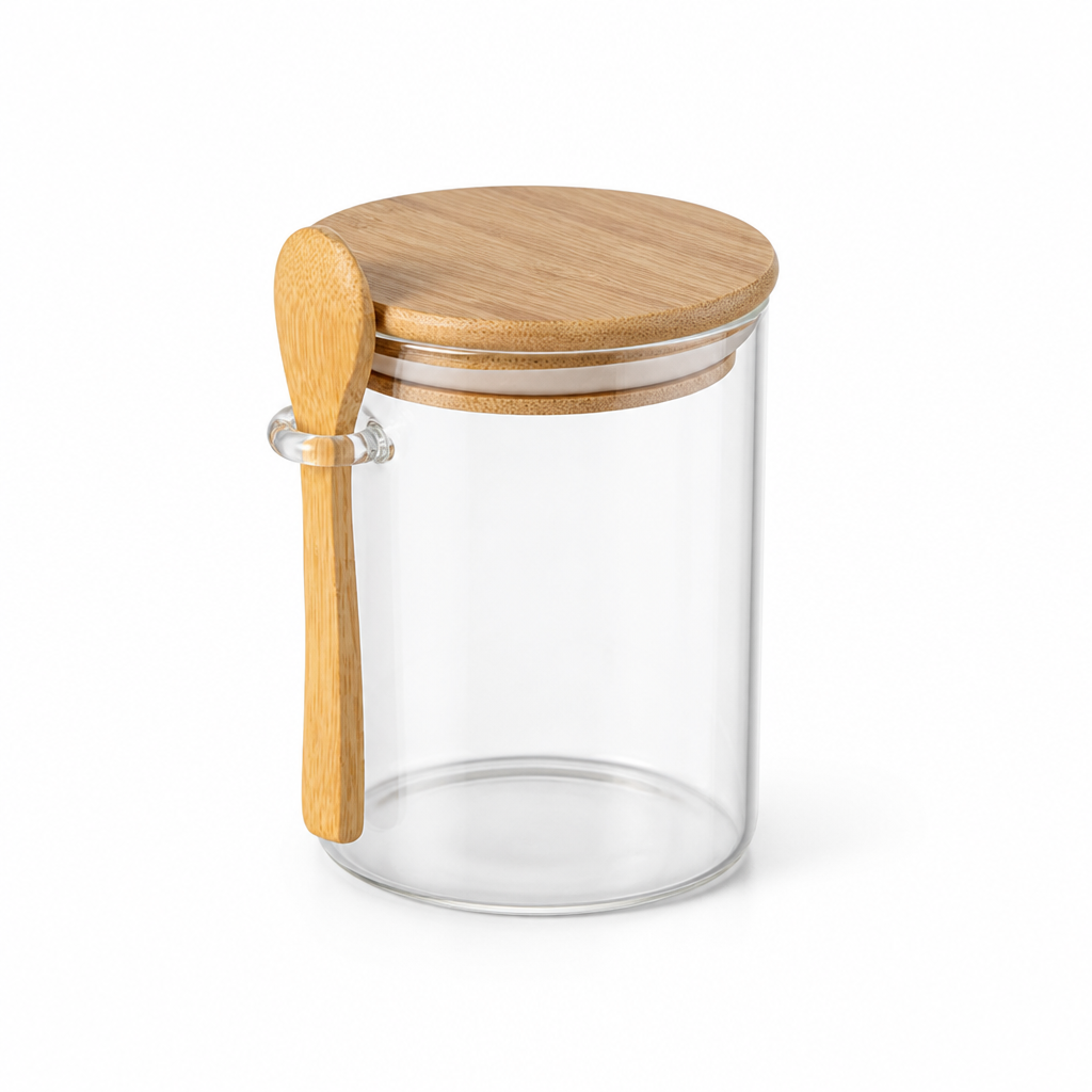 Glass Storage Jar Airtight Wooden Lid & Spoon