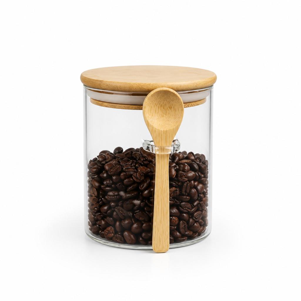 Glass Storage Jar Airtight Wooden Lid & Spoon