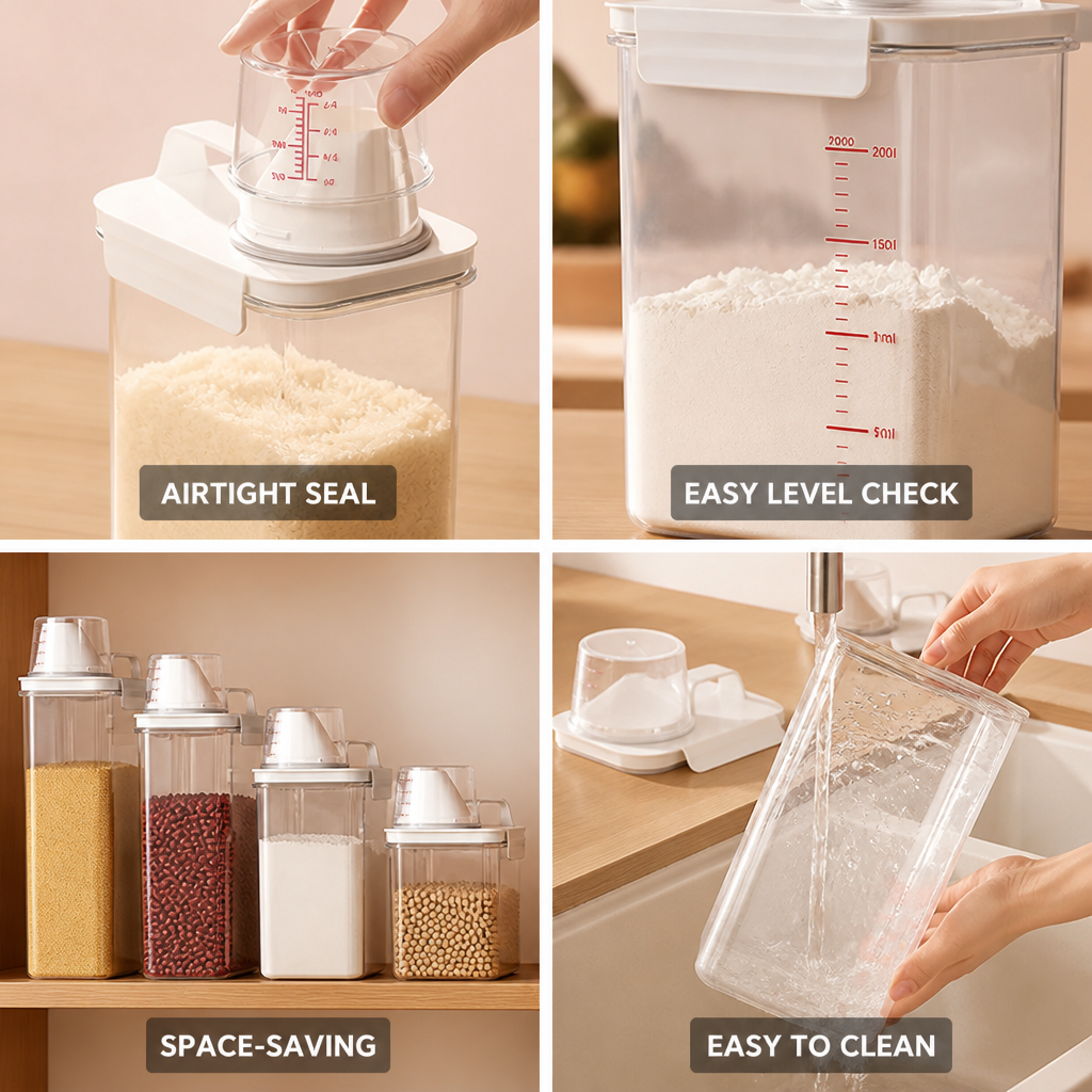 Grain Storage Container Airtight Seal & Measuring Scale