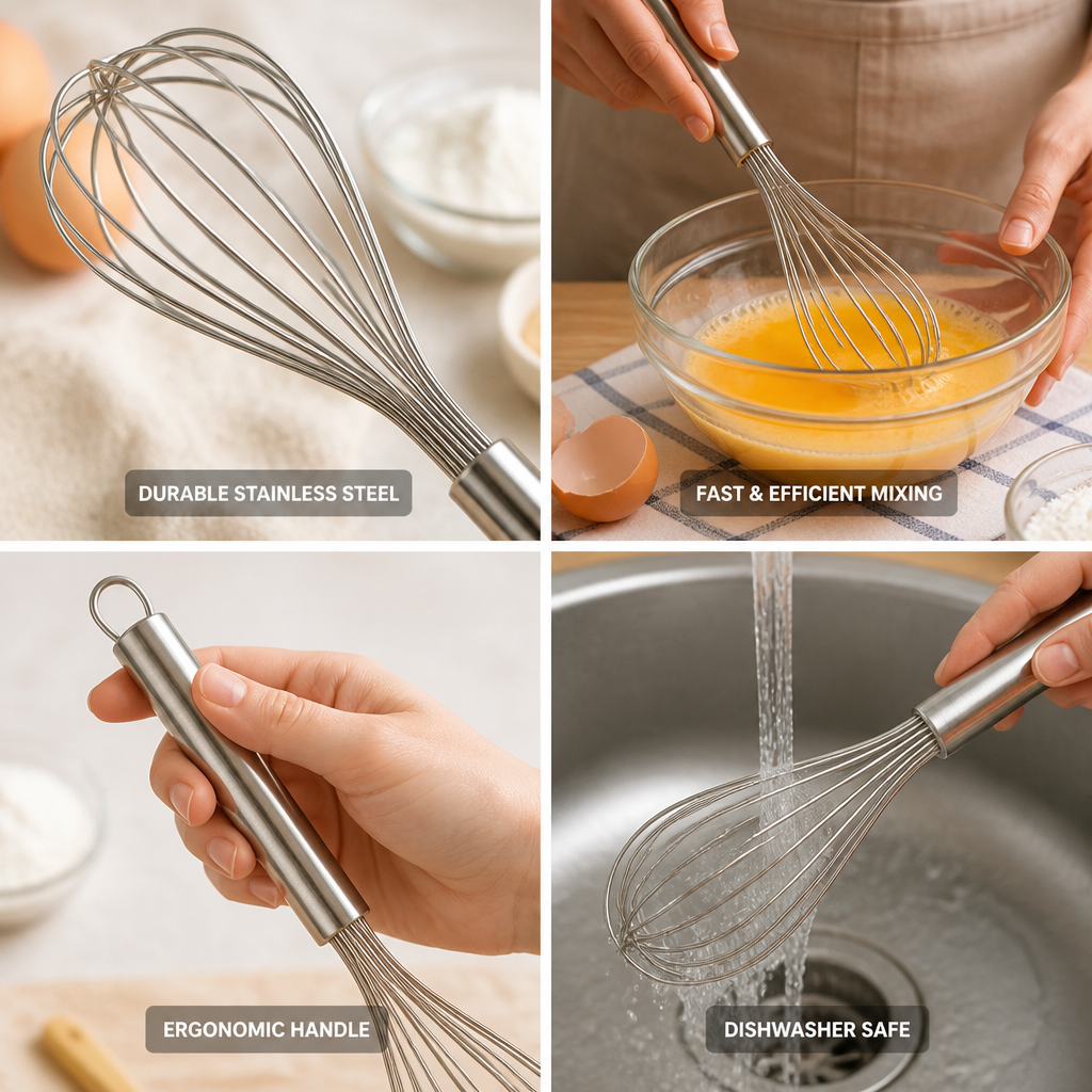 Hand Whisk Stainless Steel Ergonomic Dishwasher Safe