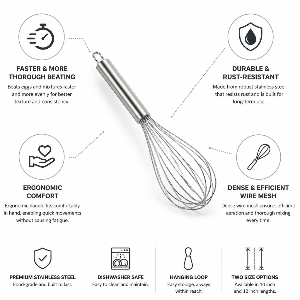 Hand Whisk Stainless Steel Ergonomic Handle