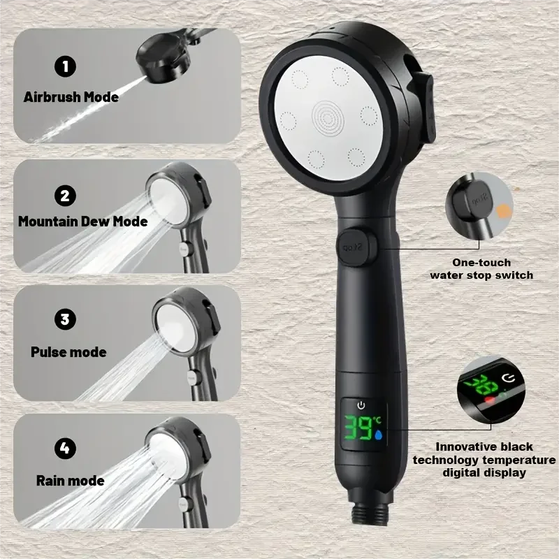 Handheld Shower Head High-Pressure LED Temperature Display