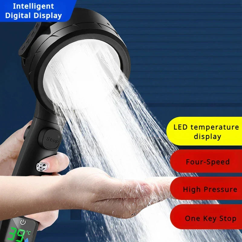 Handheld Shower Head High-Pressure LED Temperature Display