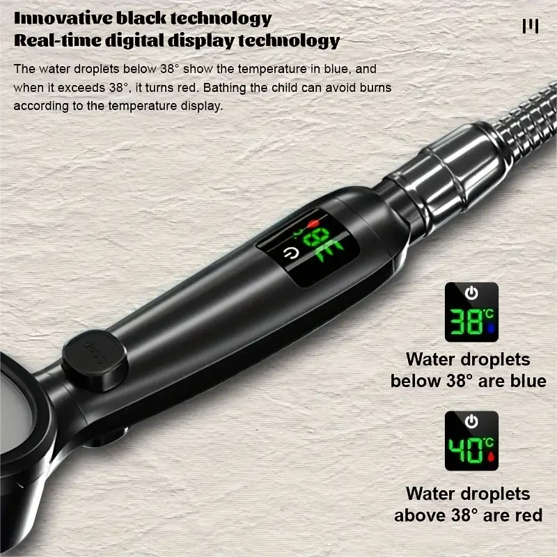 Handheld Shower Head High-Pressure LED Temperature Display