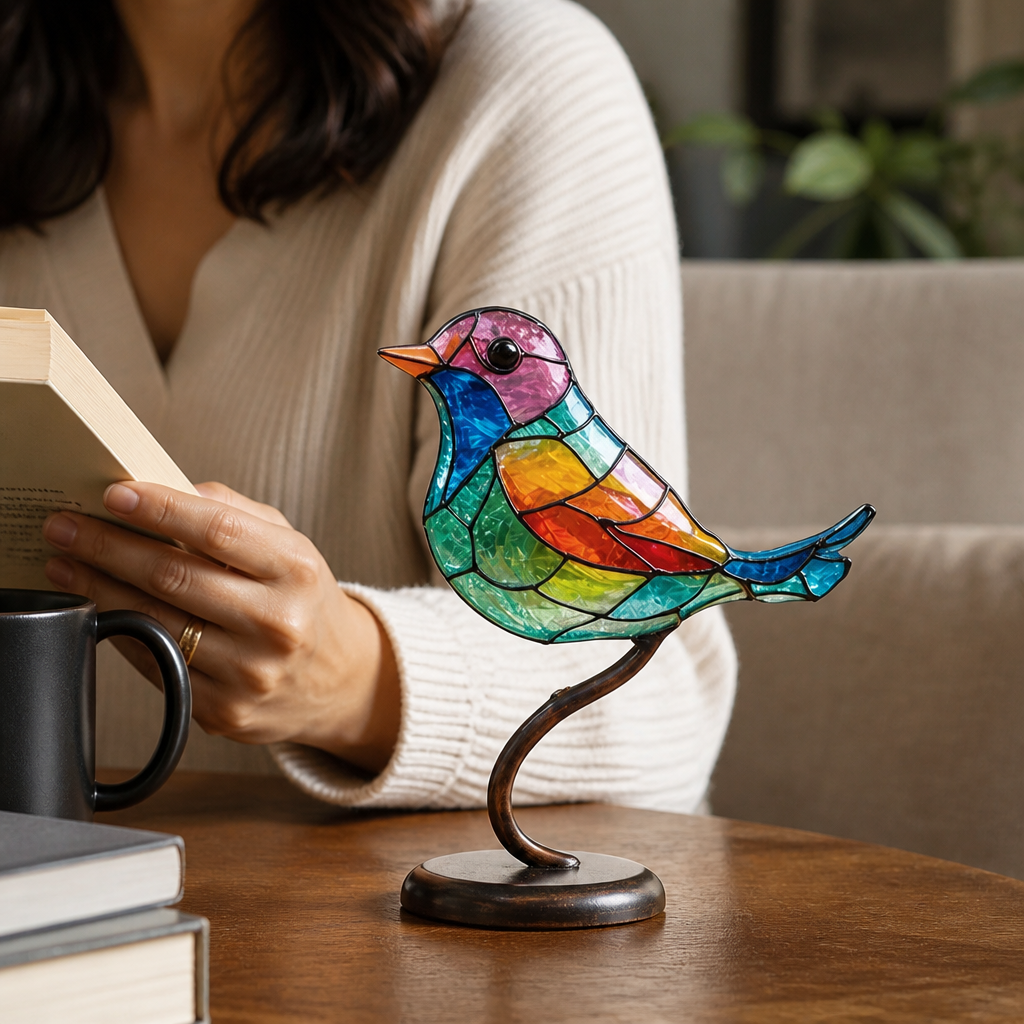 Handmade Colored Resin Bird Motif Table Ornament