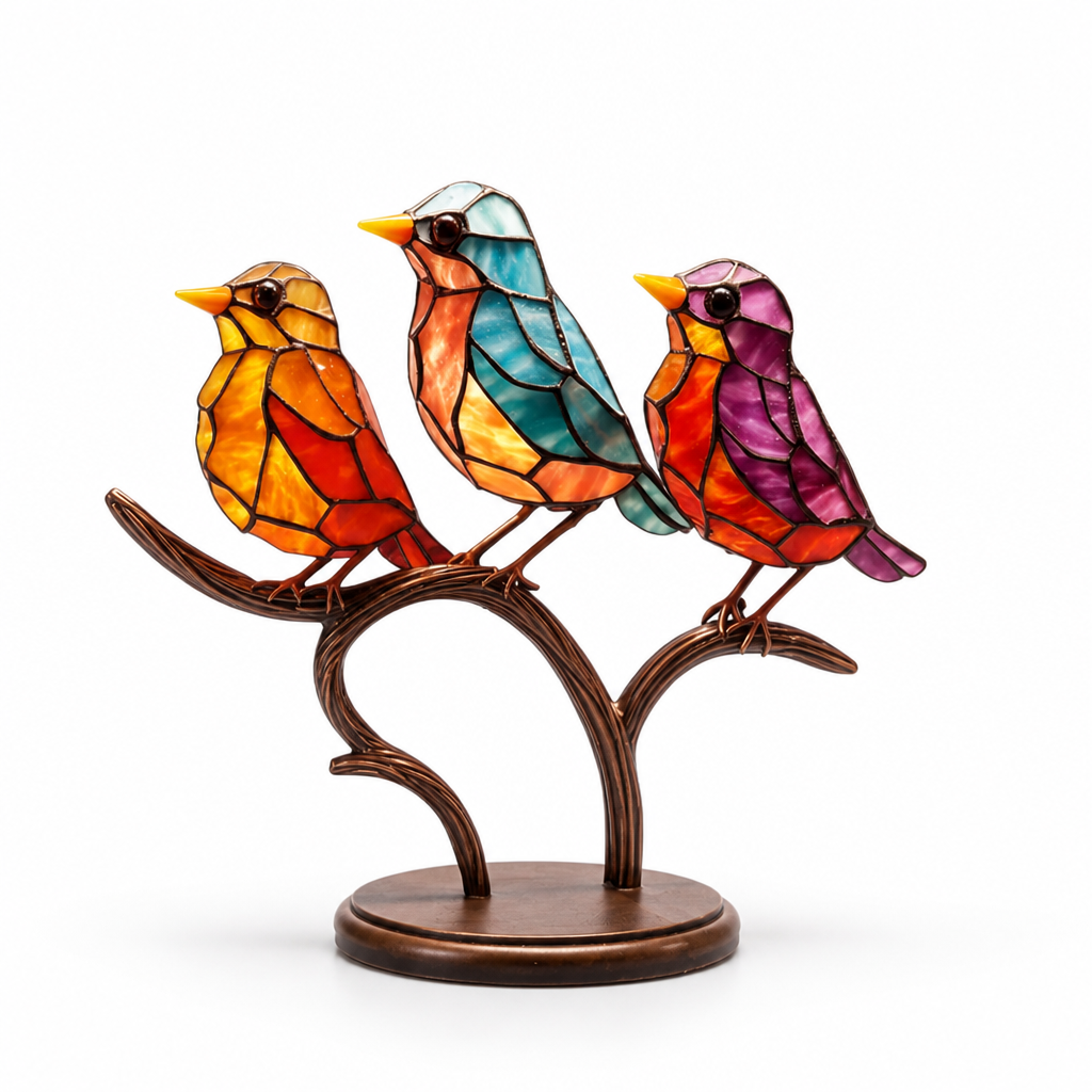 Handmade Colored Resin Bird Motif Table Ornament
