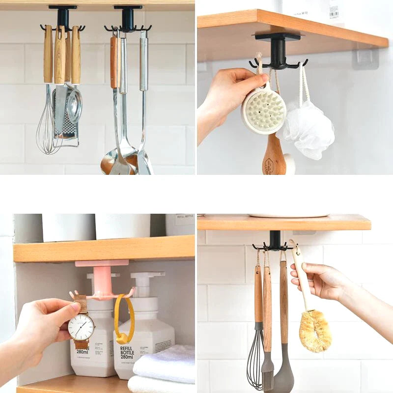 Hook Organizer 360 Degree Rotating Self-Adhesive No-Drill