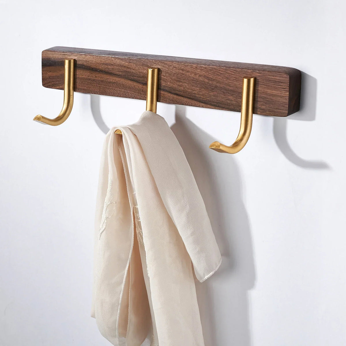 Hook Rack Wall Mounted Walnut Wood 3 Hooks