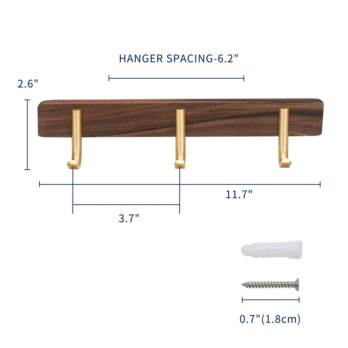 Hook Rack Wall Mounted Walnut Wood 3 Hooks