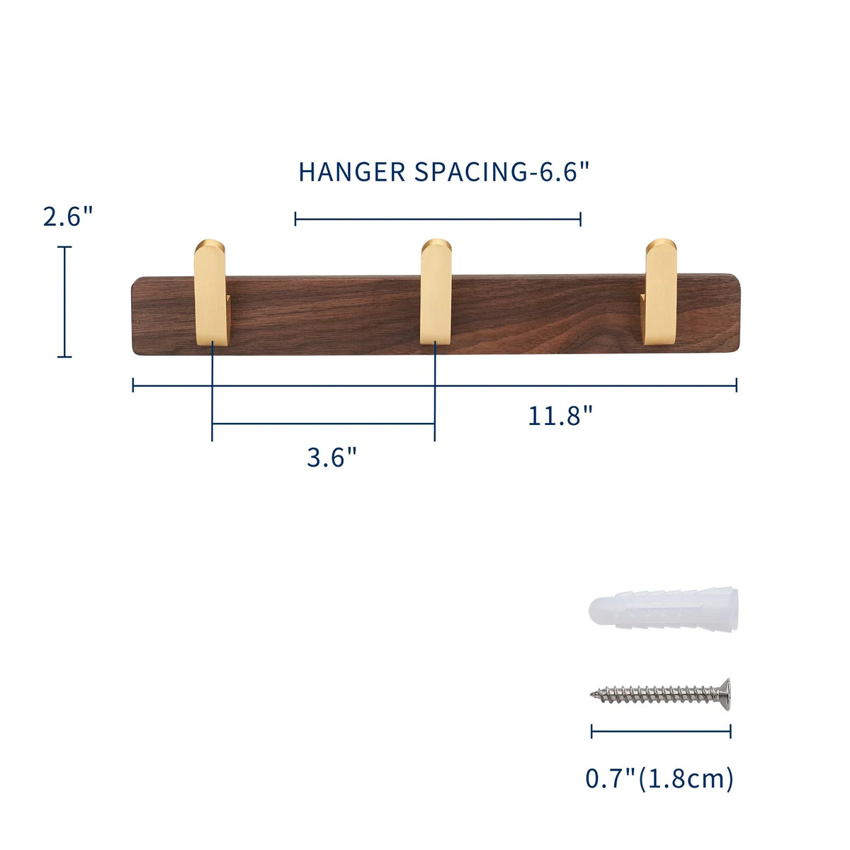 Hook Rack Wall Mounted Walnut Wood 3 Hooks