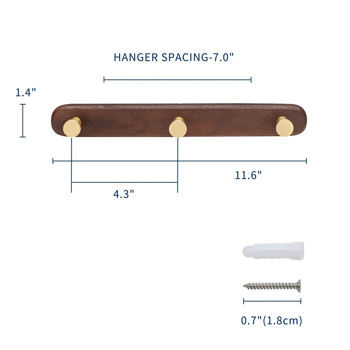Hook Rack Wall Mounted Walnut Wood 3 Hooks