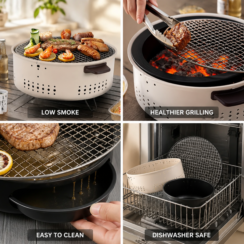 Indoor Grill Low-Smoke Stainless Steel Dishwasher-Safe