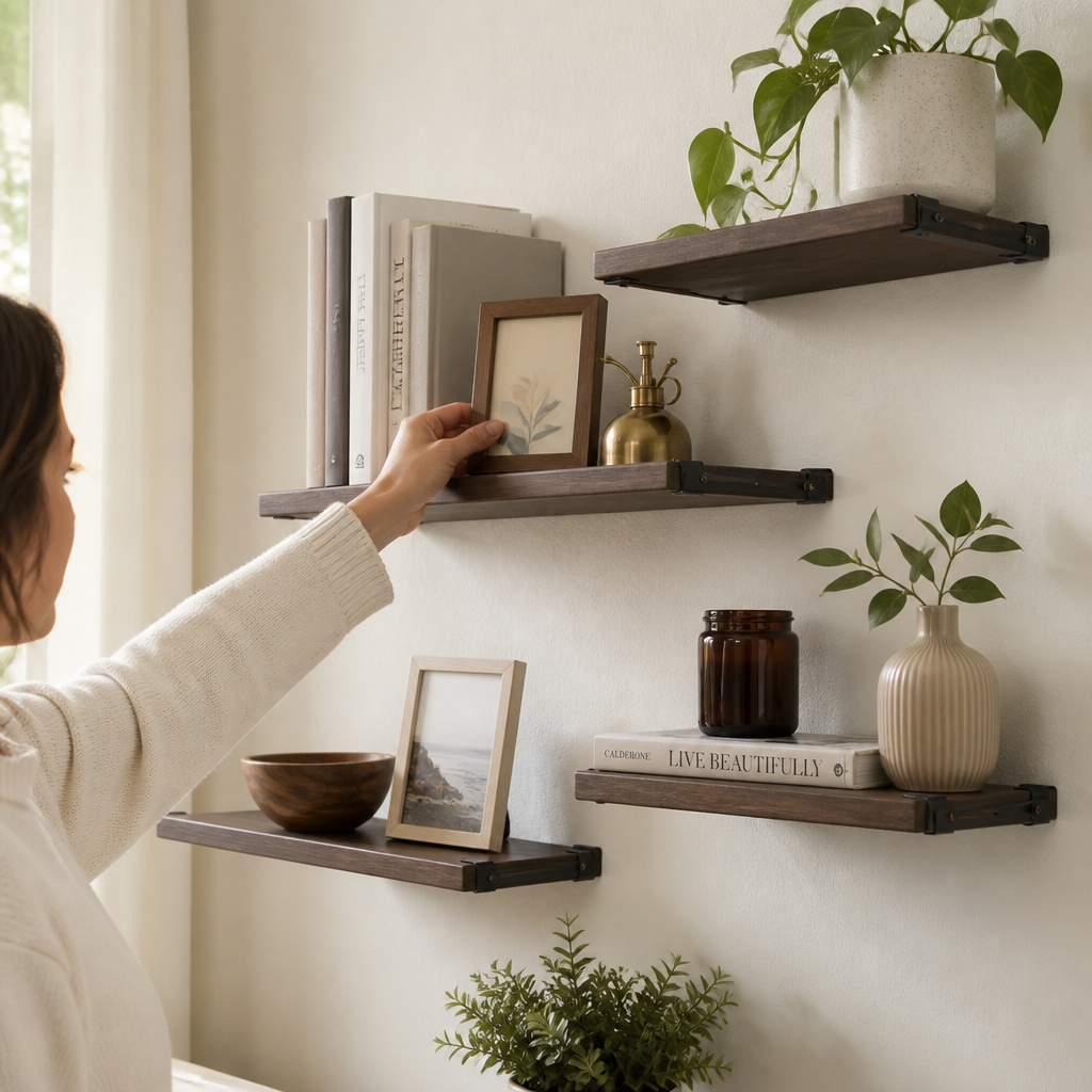 Industrial Metal Support Brackets Floating Wall Shelf (Includes Mounting Kit)