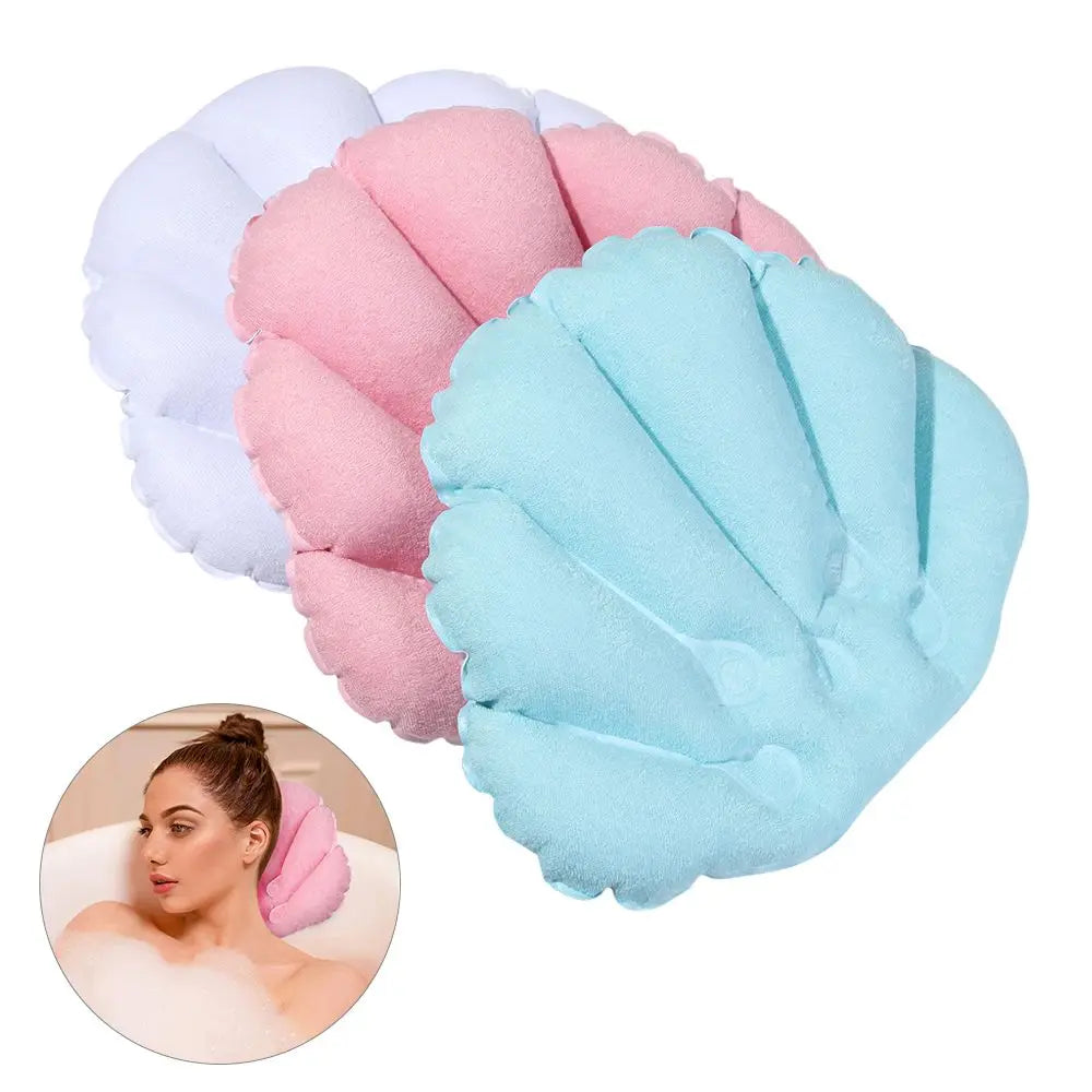 Inflatable Bath Pillow Ergonomic Neck Support Terry Cloth