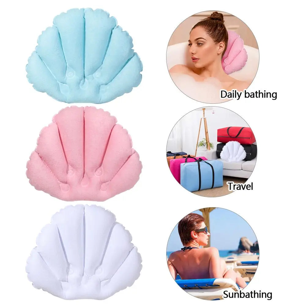 Inflatable Bath Pillow Ergonomic Neck Support Terry Cloth