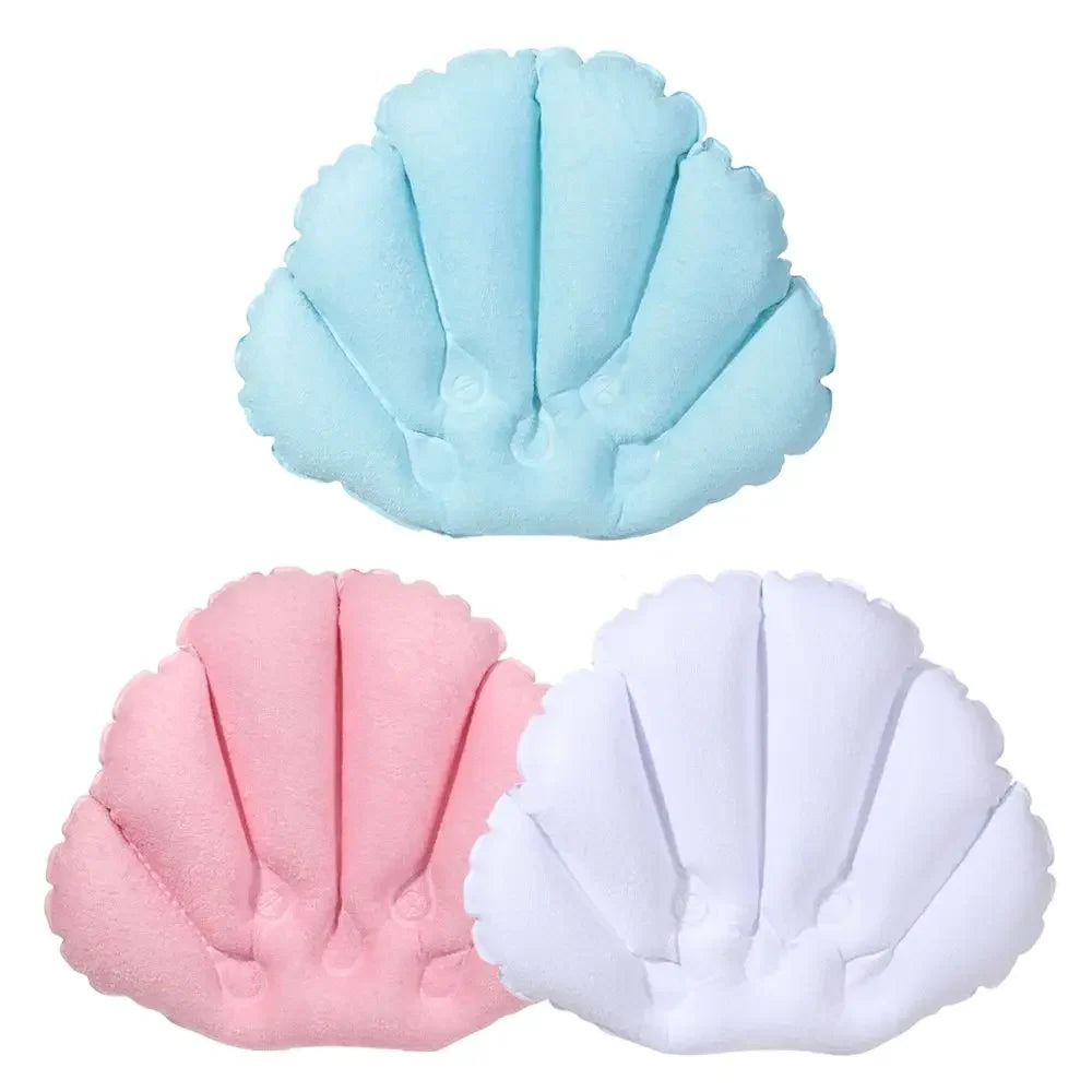 Inflatable Bath Pillow Ergonomic Neck Support Terry Cloth