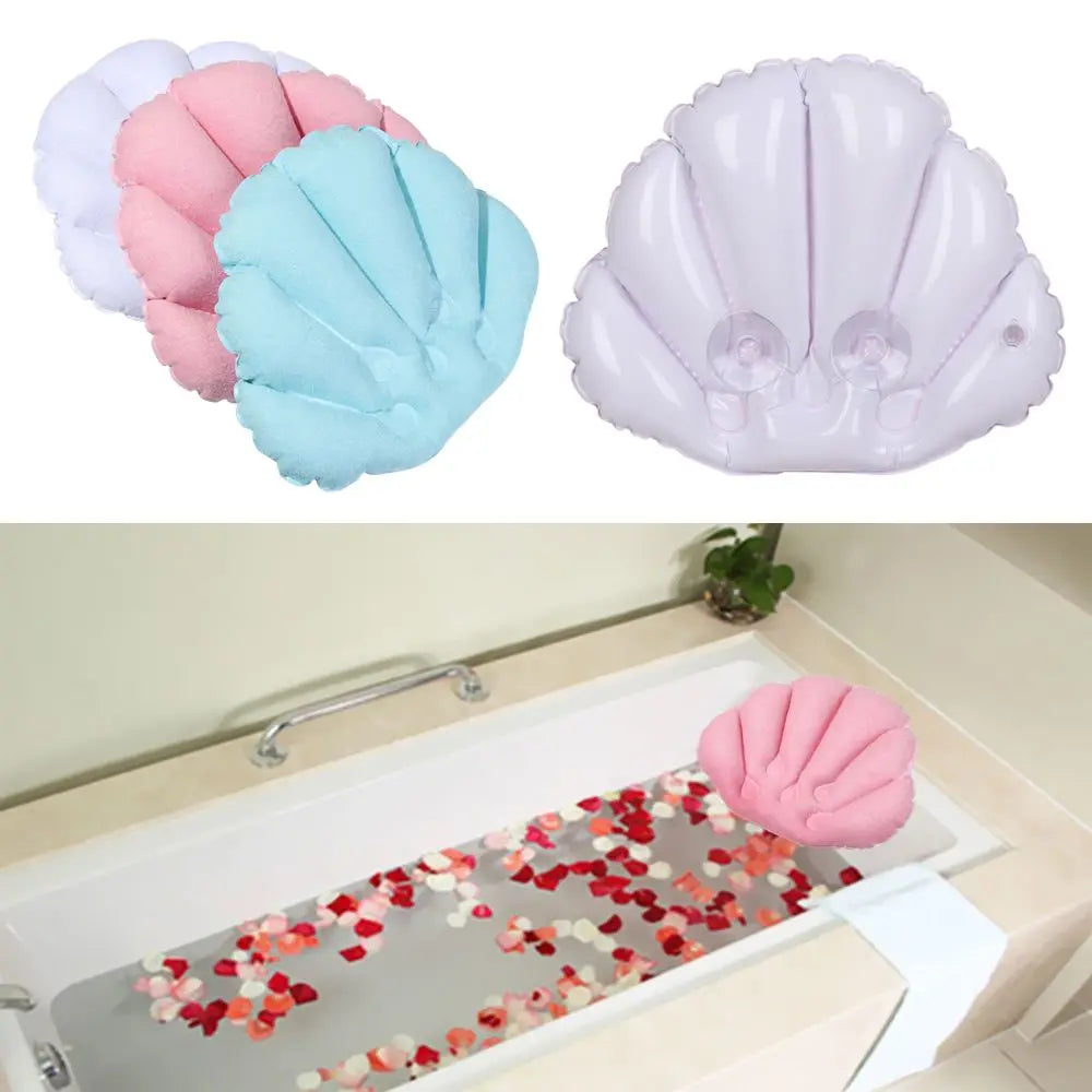Inflatable Bath Pillow Ergonomic Neck Support Terry Cloth