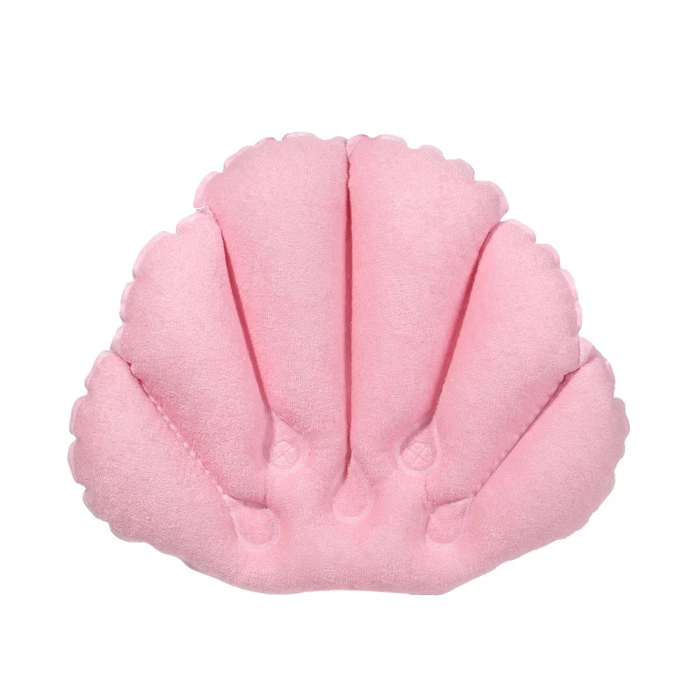 Inflatable Bath Pillow Ergonomic Neck Support Terry Cloth