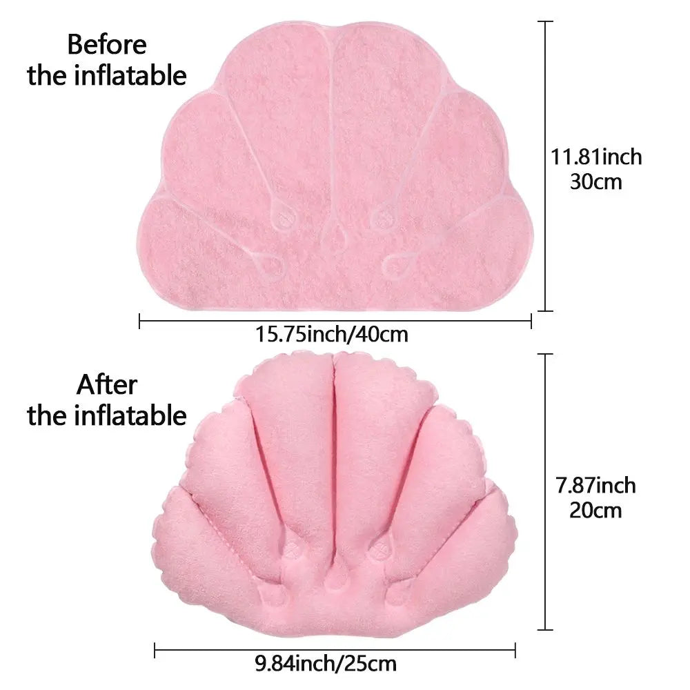 Inflatable Bath Pillow Ergonomic Neck Support Terry Cloth