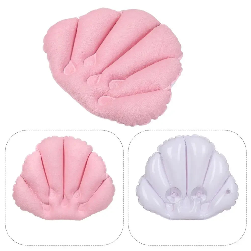 Inflatable Bath Pillow Ergonomic Neck Support Terry Cloth