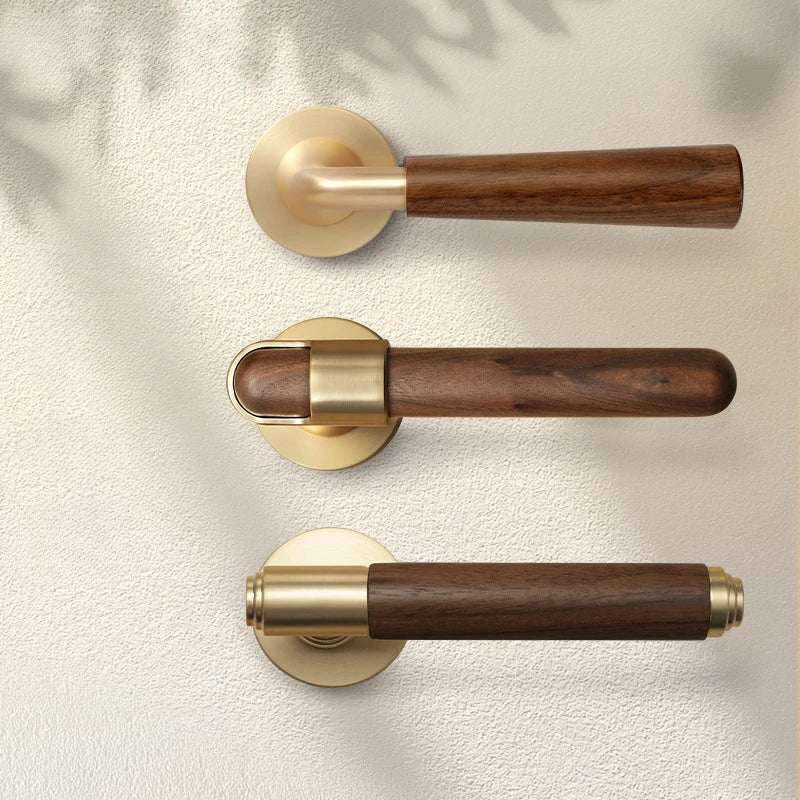 Interior Door Lock Silent Split-Handle Zinc Alloy & Walnut