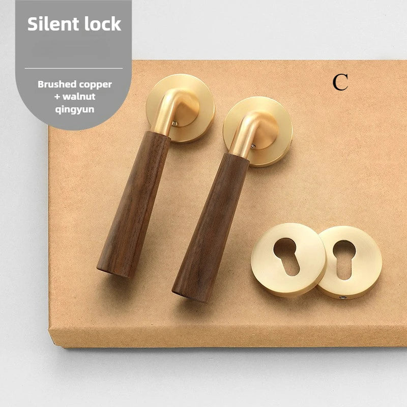 Interior Door Lock Silent Split-Handle Zinc Alloy & Walnut