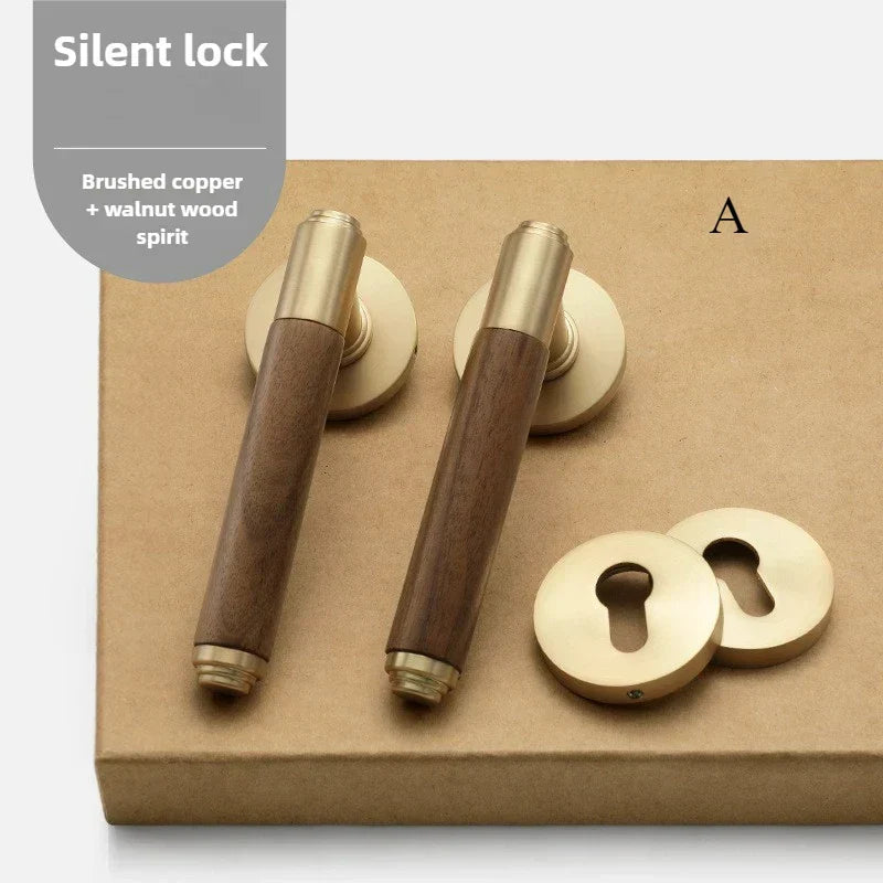 Interior Door Lock Silent Split-Handle Zinc Alloy & Walnut