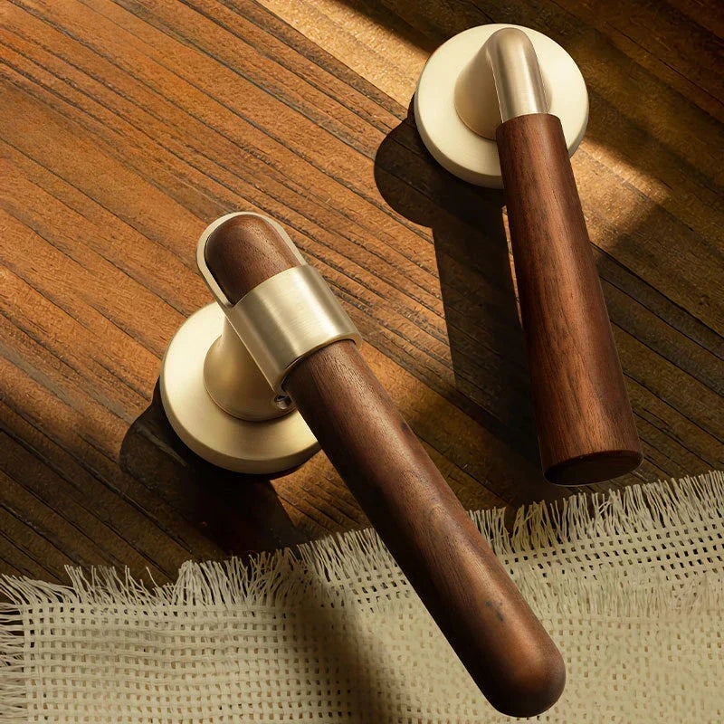 Interior Door Lock Silent Split-Handle Zinc Alloy & Walnut