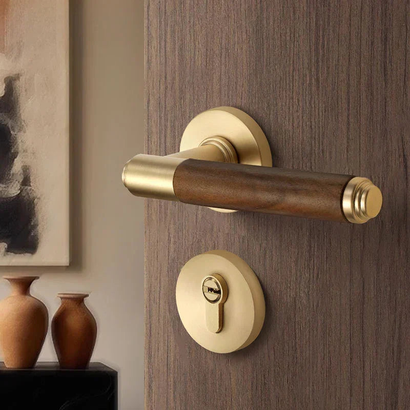 Interior Door Lock Silent Split-Handle Zinc Alloy & Walnut