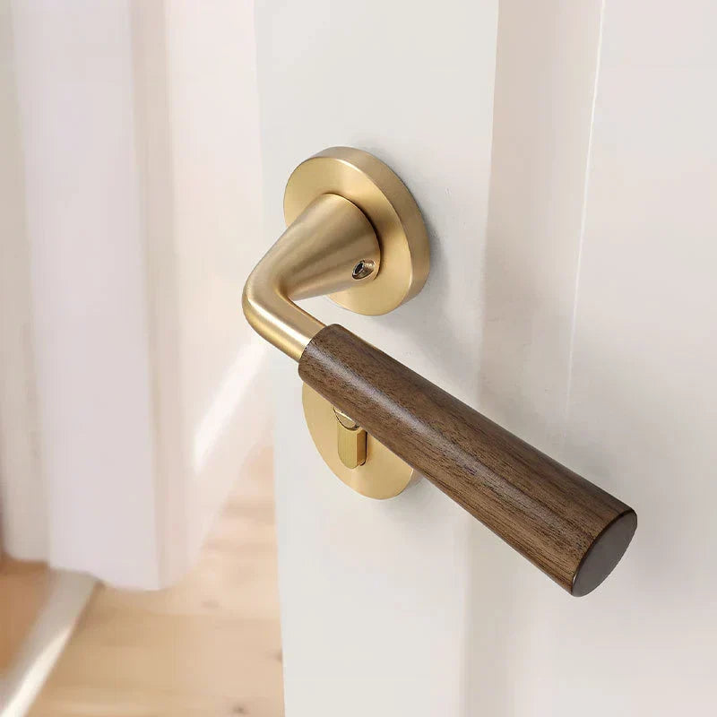 Interior Door Lock Silent Split-Handle Zinc Alloy & Walnut