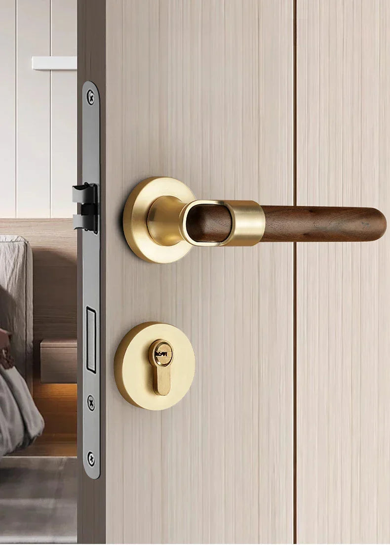 Interior Door Lock Silent Split-Handle Zinc Alloy & Walnut