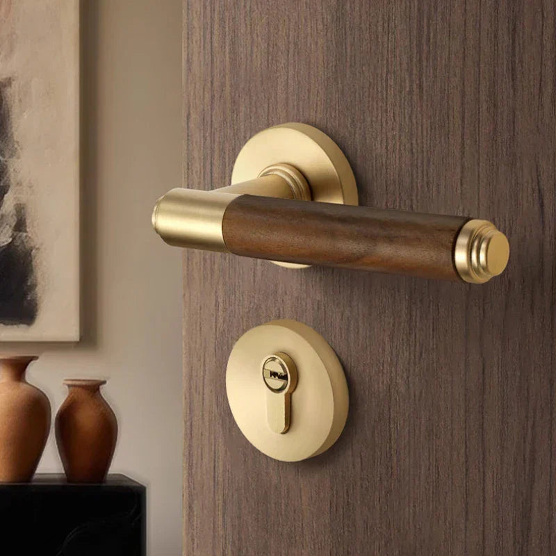 Interior Door Lock Silent Split-Handle Zinc Alloy & Walnut