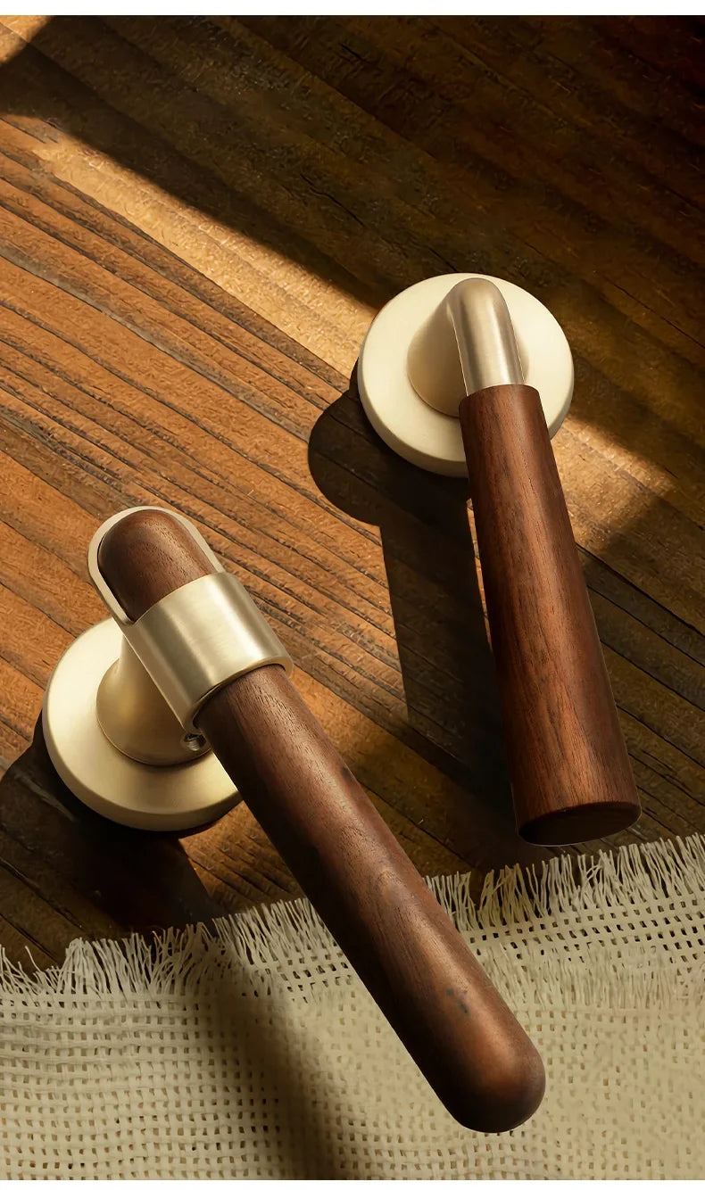 Interior Door Lock Silent Split-Handle Zinc Alloy & Walnut