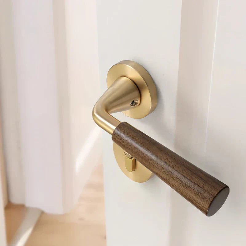 Interior Door Lock Silent Split-Handle Zinc Alloy & Walnut
