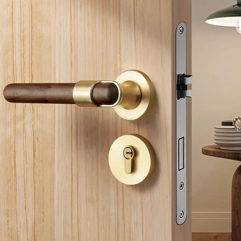 Interior Door Lock Silent Split-Handle Zinc Alloy & Walnut