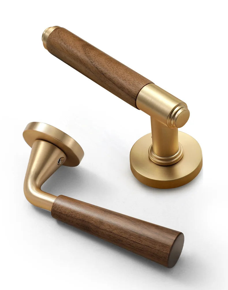 Interior Door Lock Silent Split-Handle Zinc Alloy & Walnut